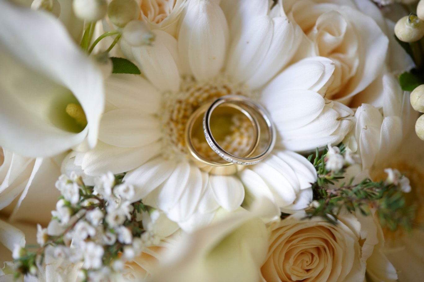 Wedding Rings on the Bridal Bouquet