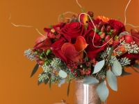 Bridal Bouquet Featuring Red Roses and Orange Calla Lilies (Photography By: Jennifer Soots)