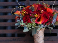 Bridal Bouquet Featuring Red Roses and Orange Calla Lilies (Photography By: Jennifer Soots)